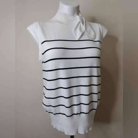 Laundry by Shelli Segal Striped Sleeveless Tie Neck Sweater Top Medium - Picture 3 of 12